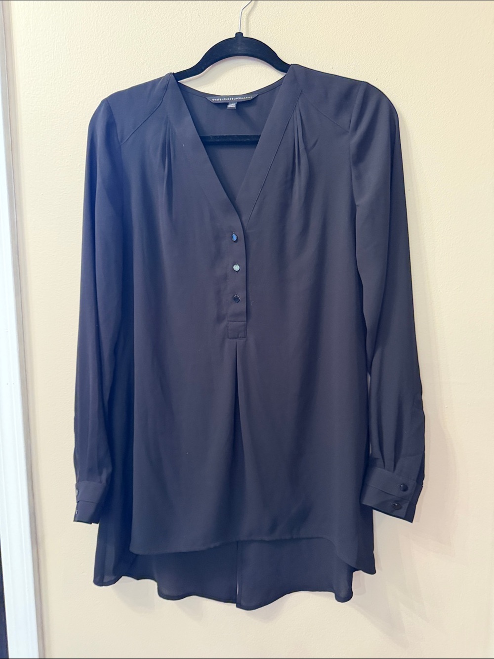 White House Black Market Black V-Neck Long-Sleeve Blouse